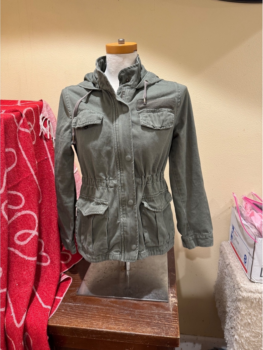 Full Tilt Women’s M Olive Green Hooded Utility Military Jacket Cotton Y2K